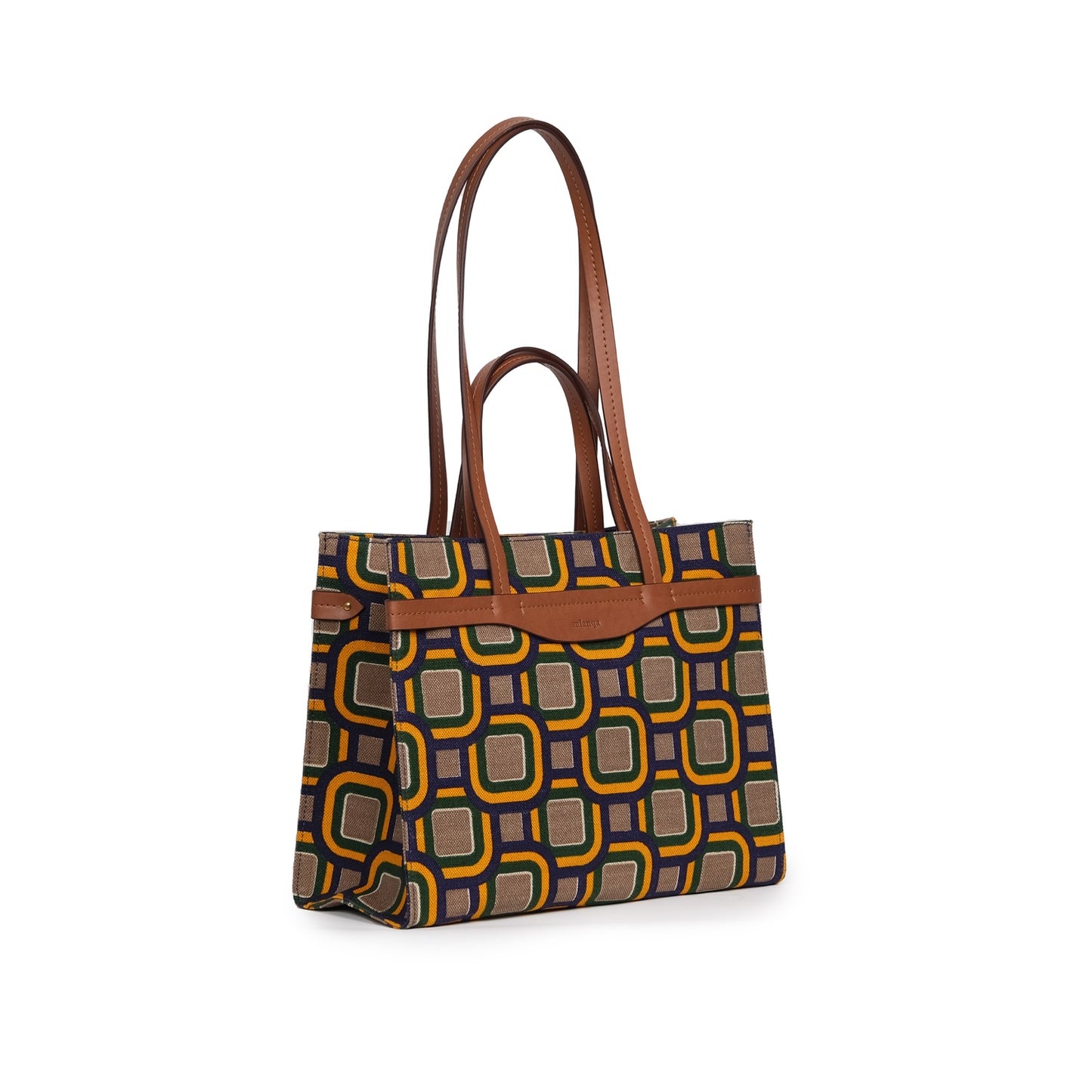 Vegan Apple Leather & Fabric Medium Tote Mixed Color