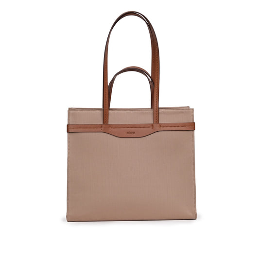 Vegan Apple Leather & Fabric Large Tote Beige