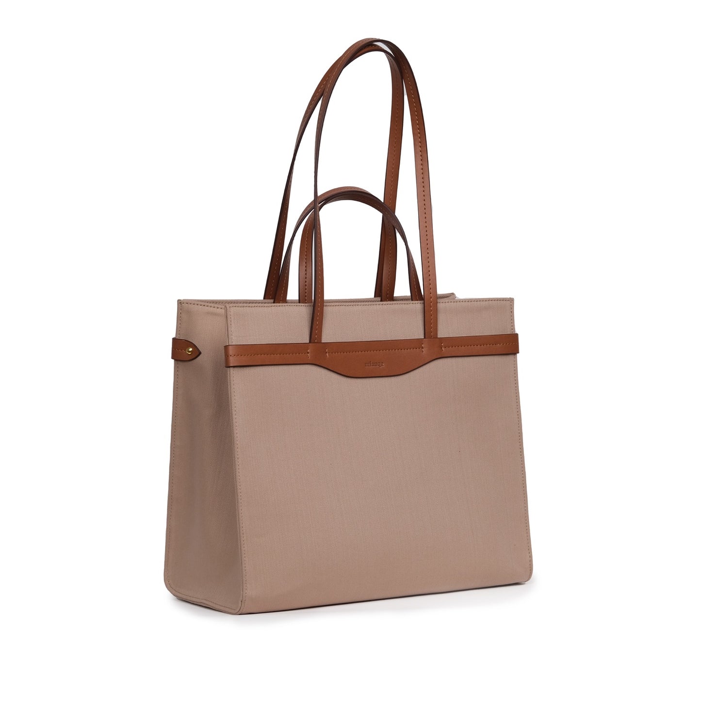 Vegan Apple Leather & Fabric Large Tote Beige