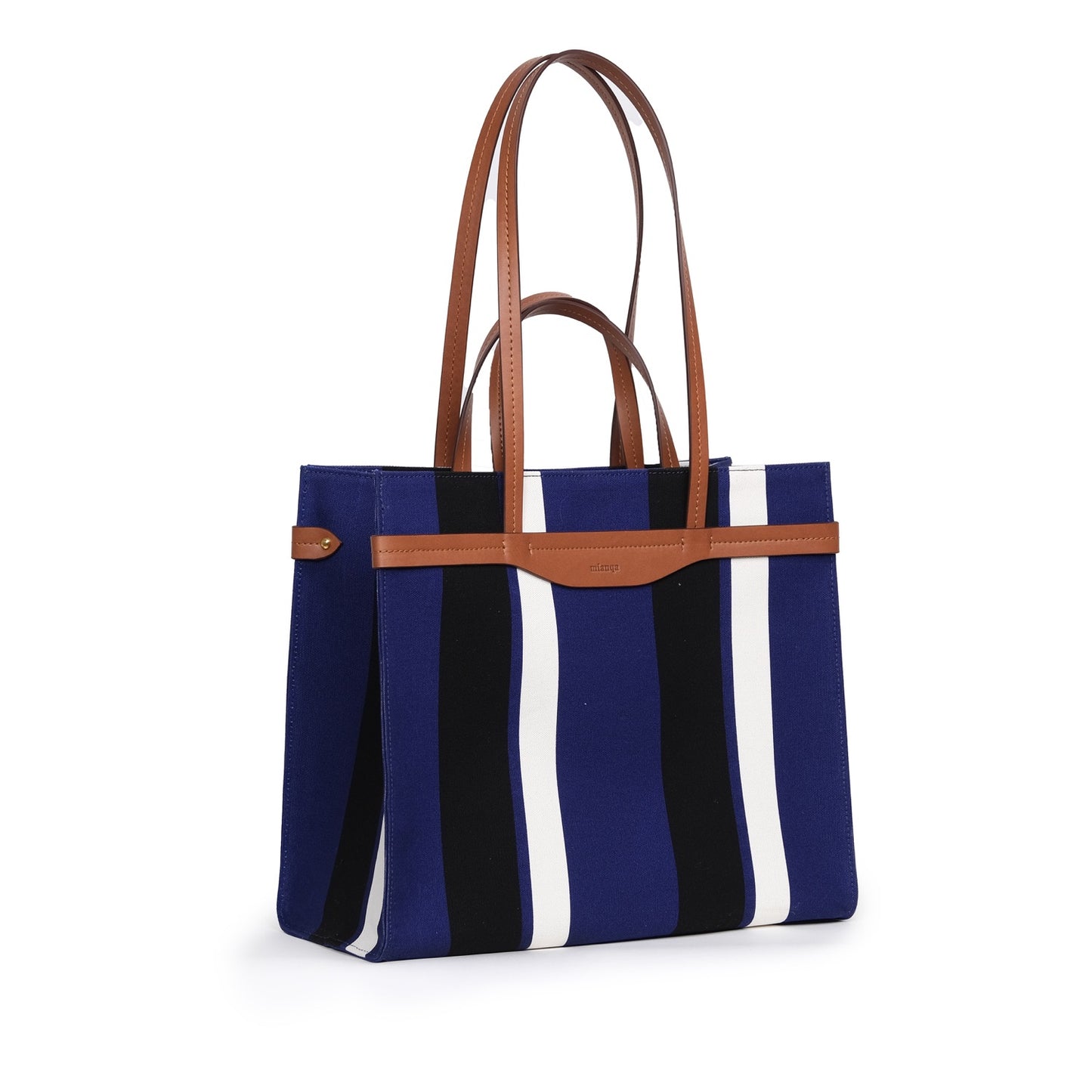 Vegan Apple Leather & Fabric Large Tote Navy