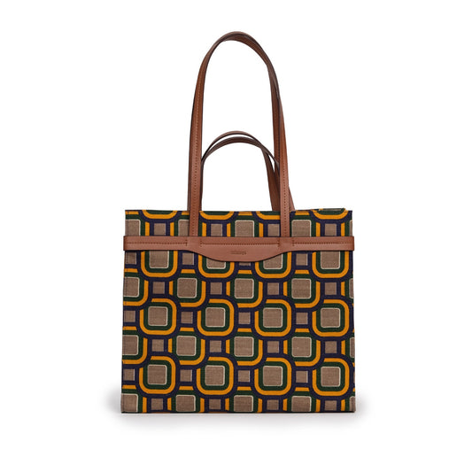 Vegan Apple Leather & Fabric Large Tote Mix Color