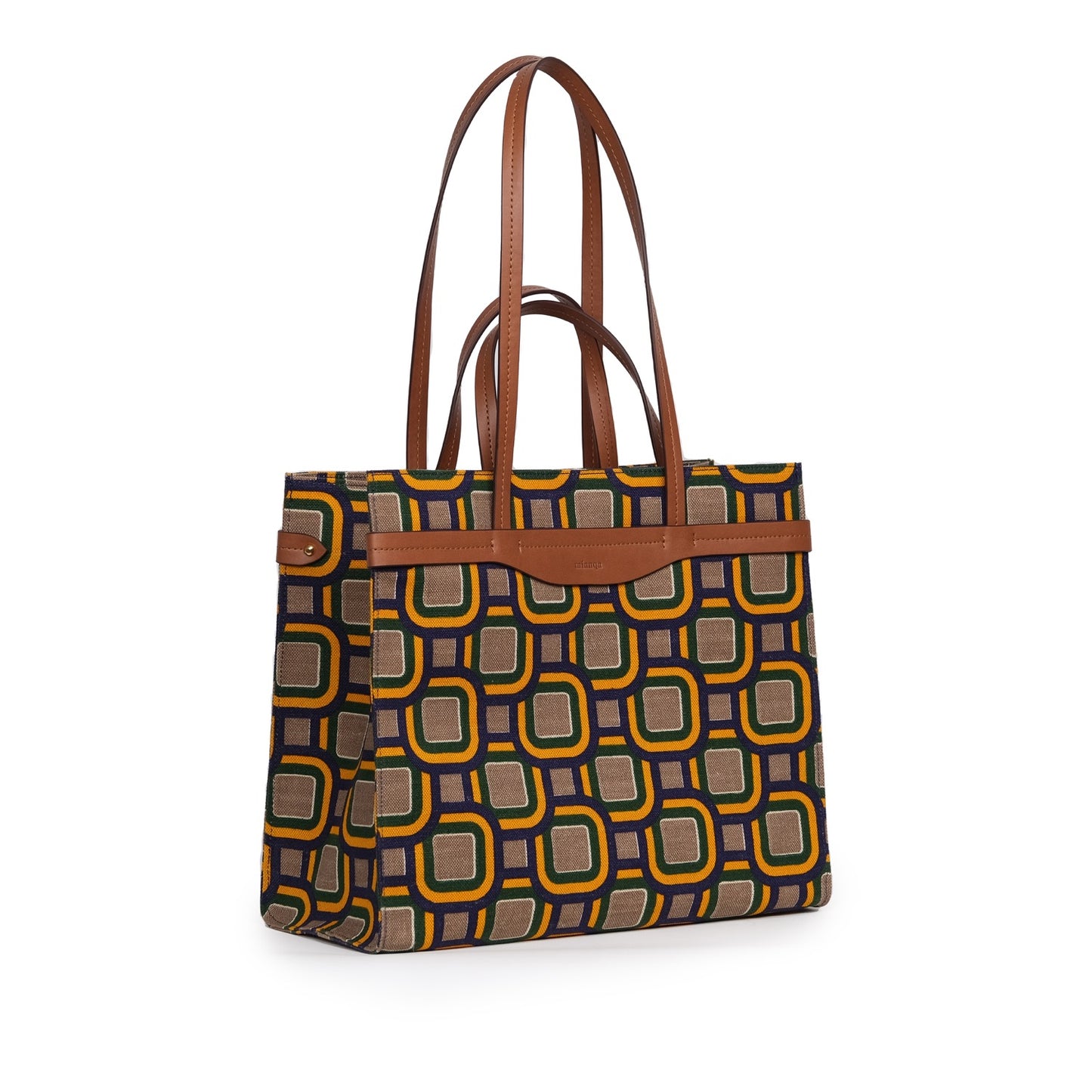 Vegan Apple Leather & Fabric Large Tote Mix Color