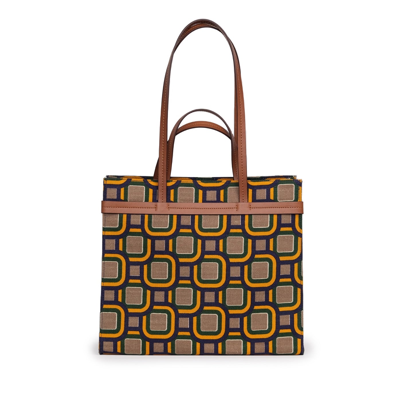 Vegan Apple Leather & Fabric Large Tote Mix Color