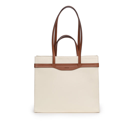 Vegan Apple Leather & Fabric Large Tote White