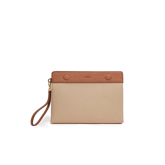 Vegan Apple Leather & Fabric Clutch Beige