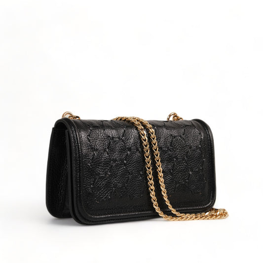 Anqa Woven Leather Baguette Crossbody & Shoulder Bag Black