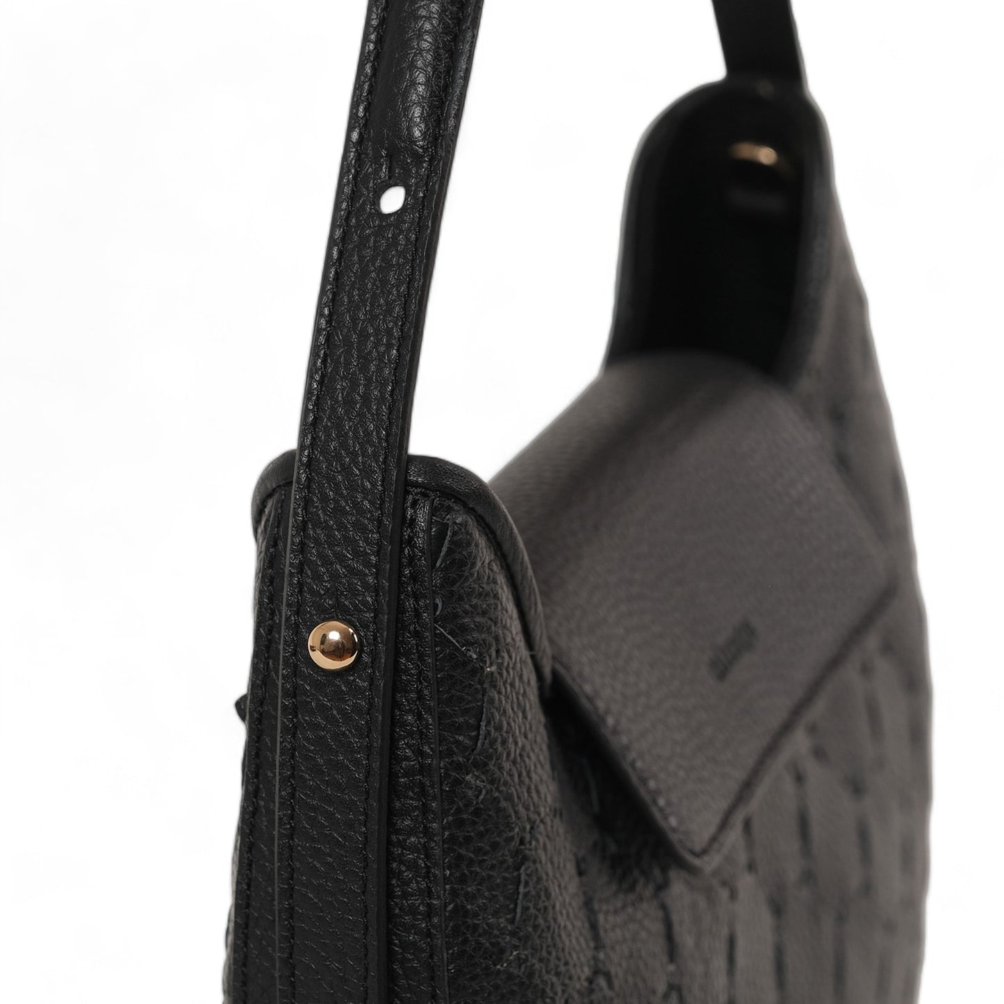Anqa Woven Leather Moon Crossbody & Shoulder Bag Black