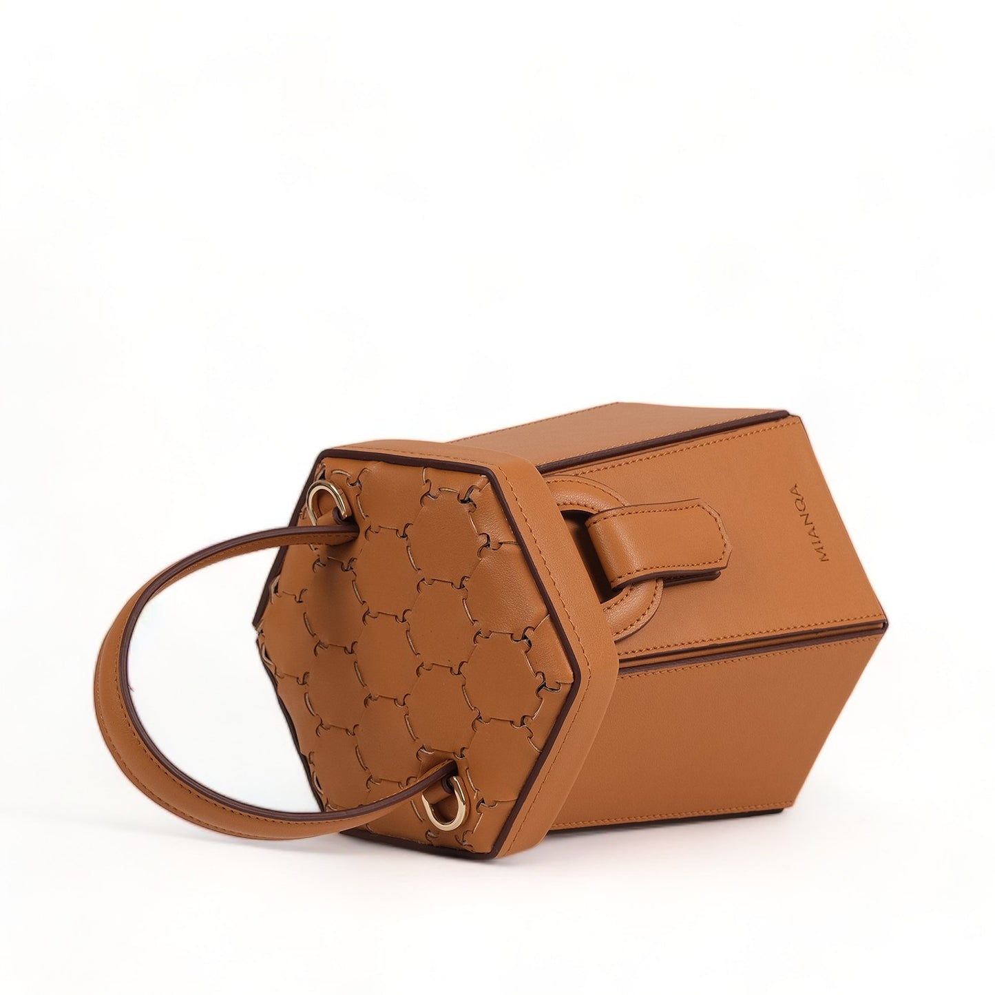 Vegan Apple Leather Hexagon Crossbody & Shoulder Bag Caramel Brown