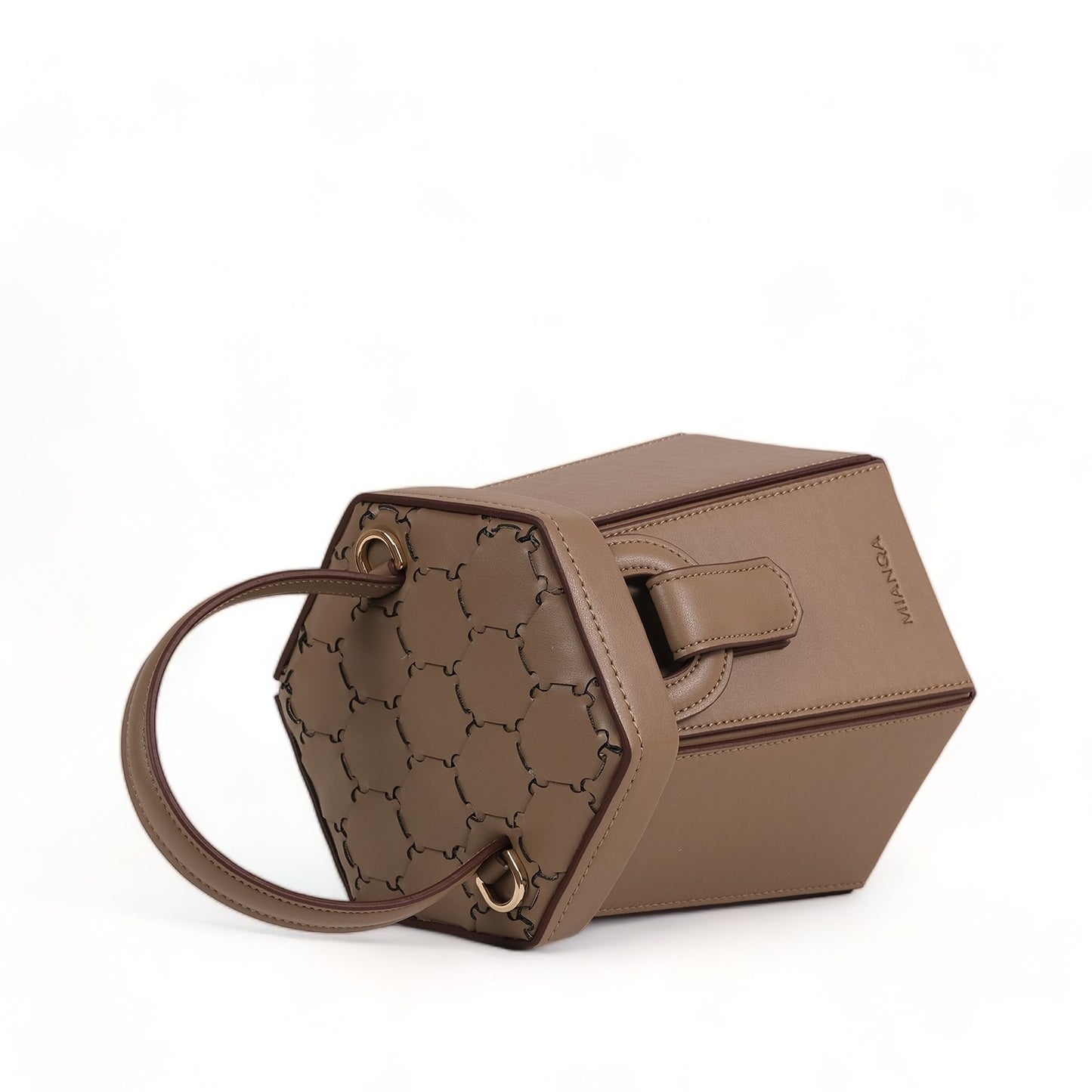 ELIF Olive Leather Leather Hexagon Bag Mink