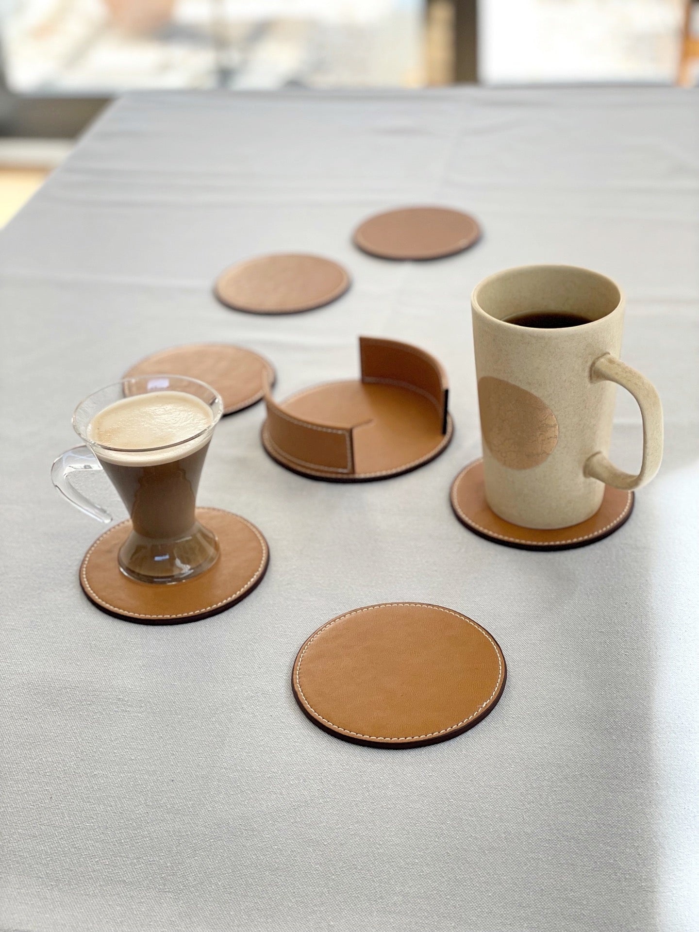 Vegan Apple Leather Coaster Camel