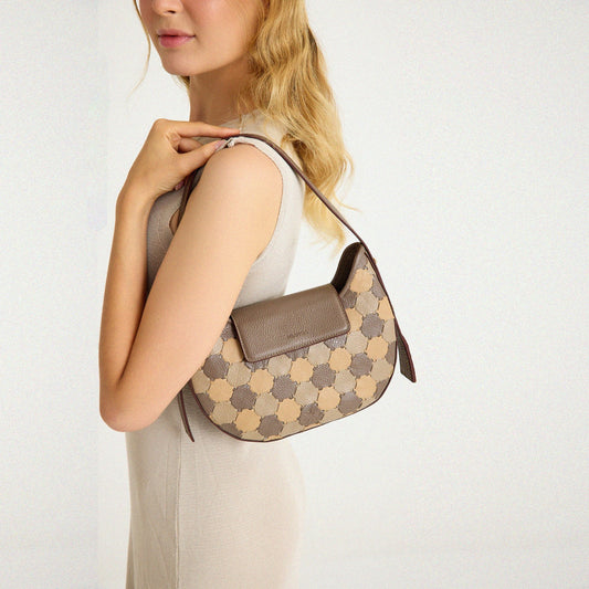 Anqa Woven Leather Moon Crossbody & Shoulder Bag Latte