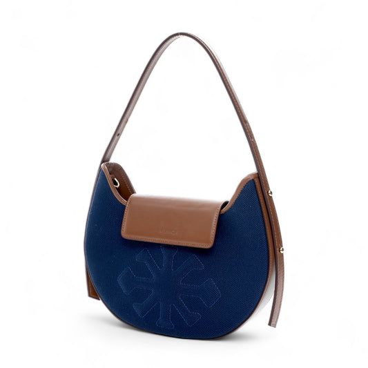 Canvas & Leather Moon Shoulder Bag Navy