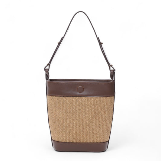 Jute & Leather Bucket Shoulder Bag