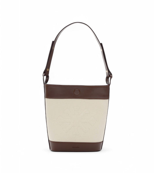 Canvas & Leather Bucket Shoulder Bag White