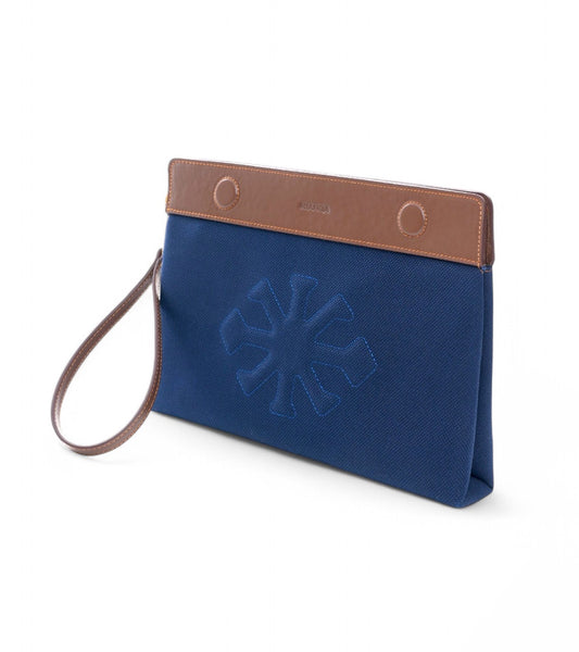 Canvas & Leather Clutch Navy