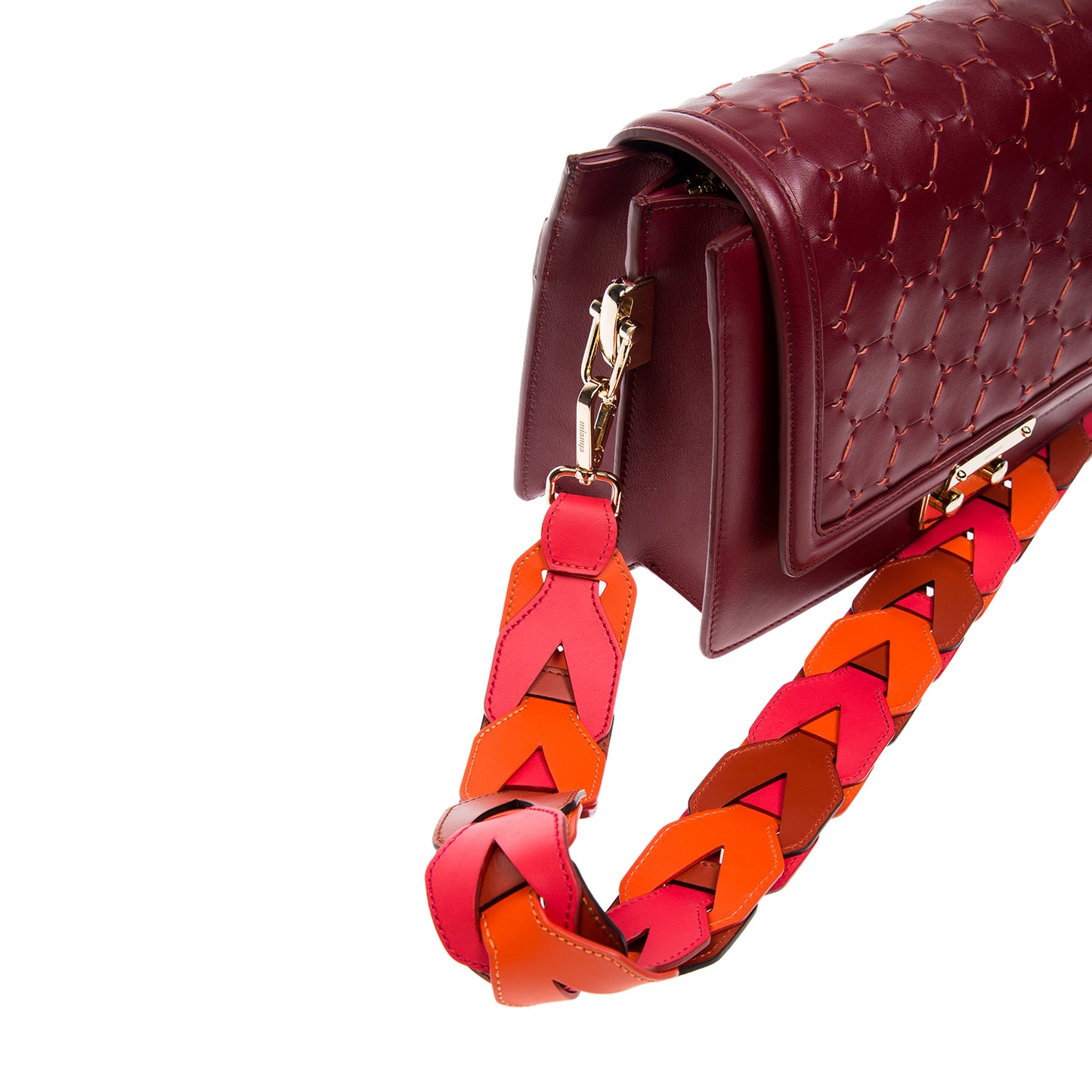 Woven Leather Shoulder Strap Red Orange