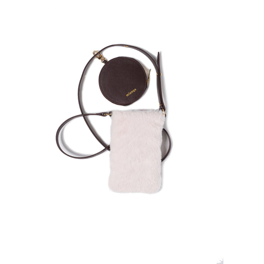 FUJI Vegan Apple Leather Faux Fur Phone Bag White