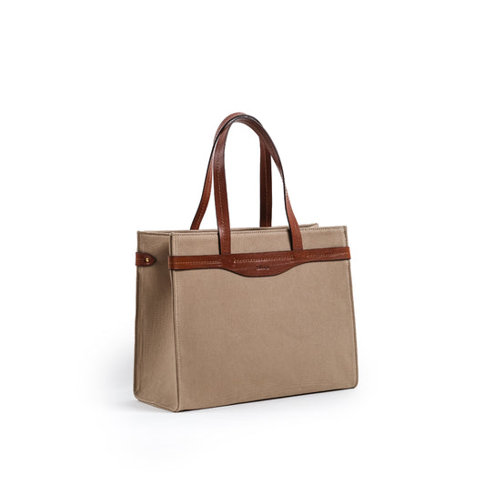 Fabric & Leather Tote Bag Medium Bej
