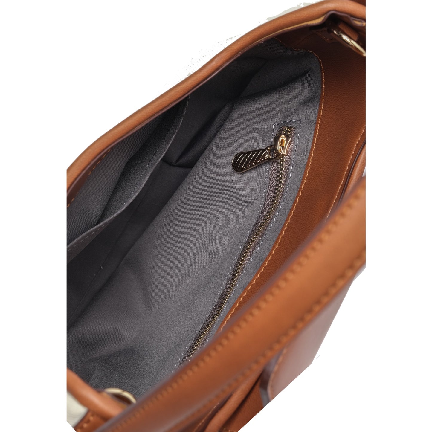 Vegan Apple Leather & Fabric Moon Shoulder Bag Beige