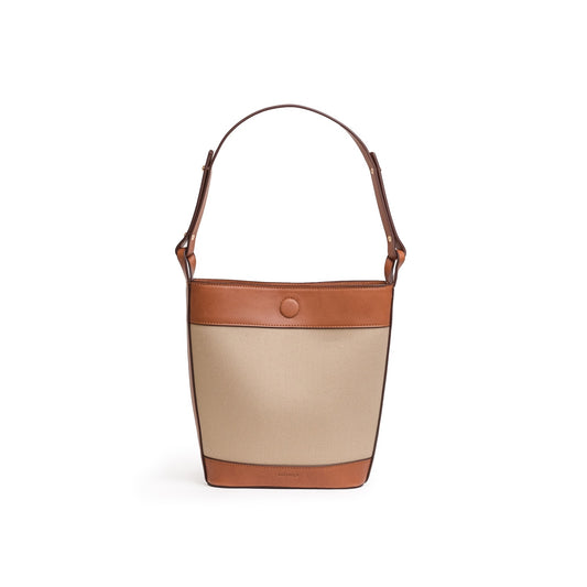 Vegan Apple Leather & Fabric Bucket Shoulder & Crossbody Bag Beige