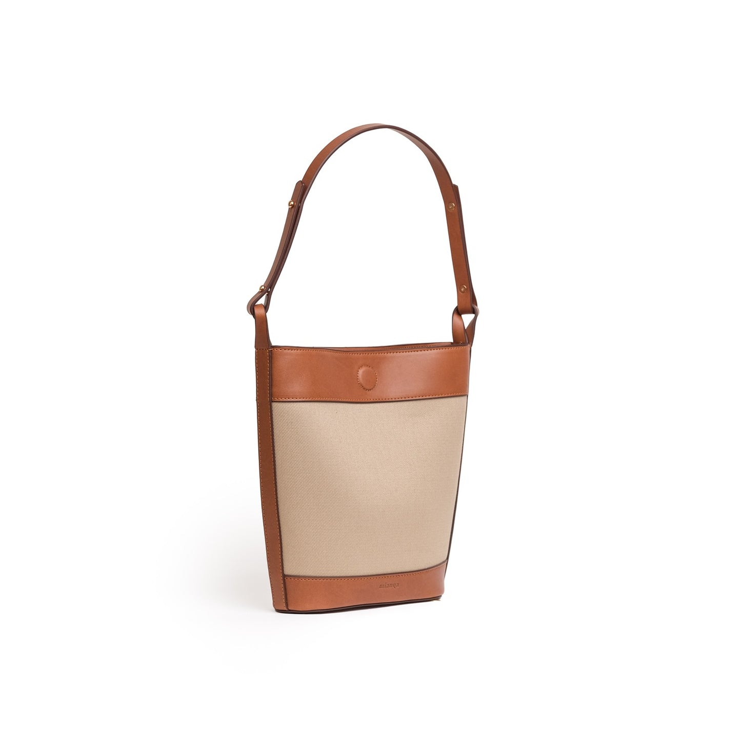 Vegan Apple Leather & Fabric Bucket Shoulder & Crossbody Bag Beige