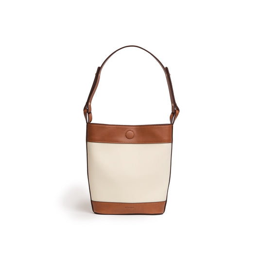 Vegan Apple Leather & Fabric Bucket Shoulder & Crossbody Bag White
