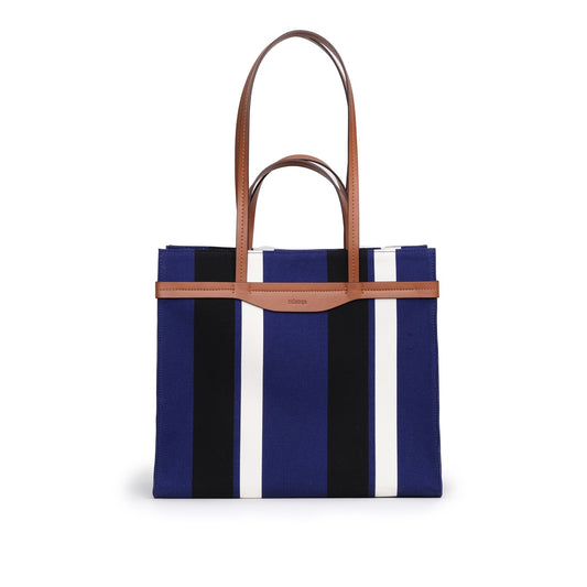 Vegan Apple Leather & Fabric Large Tote Navy