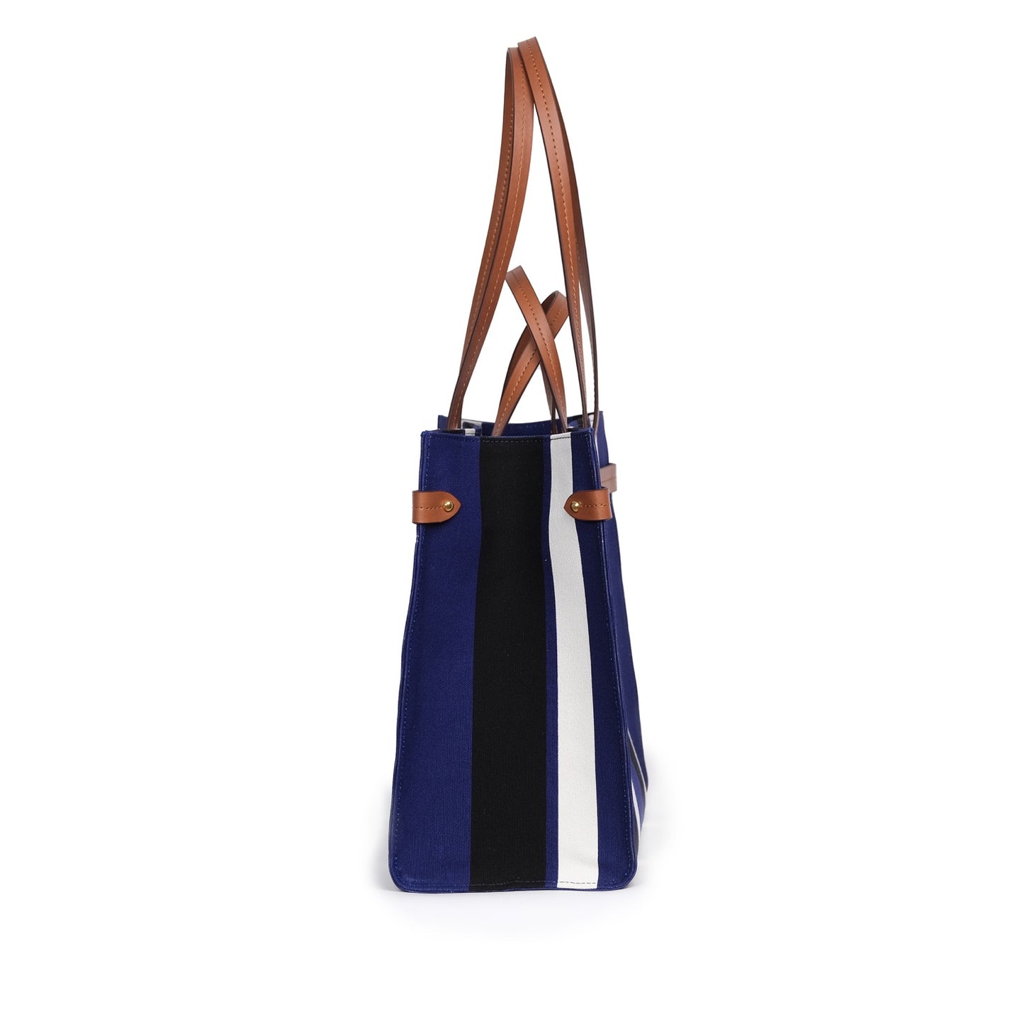 Vegan Apple Leather & Fabric Large Tote Navy